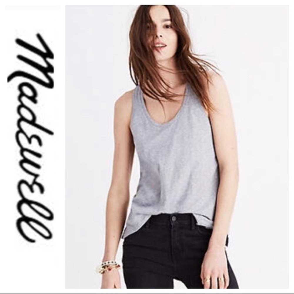 💕SALE💕Madewell Gray White Striped Tank Top - Picture 1 of 8